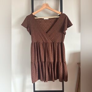 Jessica Simpson Chocolate Brown Eyelet Mini Dress